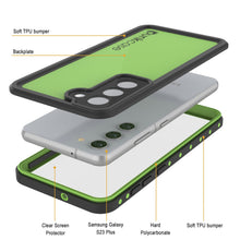 Load image into Gallery viewer, Coque étanche Galaxy S23+ Plus PunkCase StudStar vert clair mince de 6,6 pieds sous l'eau résistante aux chocs IP68.