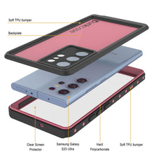 Charger l'image dans la galerie, Étui étanche Galaxy S23 Ultra PunkCase StudStar Rose fin 6,6 pieds sous l'eau IP68 Résistant aux chocs/neige