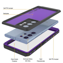 Charger l'image dans la galerie, Étui étanche Galaxy S23 Ultra PunkCase StudStar Violet fin, résistant à l'eau jusqu'à 6,6 pieds, IP68, résistant aux chocs et à la neige.