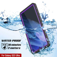 Charger l'image dans la galerie, Étui étanche Galaxy S23 Ultra PunkCase StudStar Violet fin, résistant à l'eau jusqu'à 6,6 pieds, IP68, résistant aux chocs et à la neige.