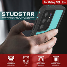 Charger l'image dans la galerie, Galaxy S21 Ultra Waterproof Case PunkCase StudStar Teal Thin 6.6ft Underwater IP68 Shock/Snow Proof (Color in image: light blue)