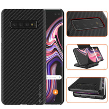 Charger l'image dans la galerie, Galaxy S10 Plus Case, Punkcase CarbonShield, Heavy Duty & Ultra Thin 2 Piece Dual Layer PU Leather Jet Black Cover