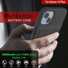 Load image into Gallery viewer, Coque batterie pour iPhone 15 Plus, PunkJuice, banque d'alimentation rapide de 5000 mAh avec protecteur d'écran, couleur blanche.