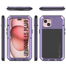 Load image into Gallery viewer, Coque en métal pour iPhone 15 Plus, étui militaire robuste à l'épreuve des chocs, en corps entier rigide, couleur violette.