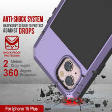 Load image into Gallery viewer, Coque en métal pour iPhone 15 Plus, étui militaire robuste à l'épreuve des chocs, en corps entier rigide, couleur violette.