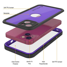 Charger l'image dans la galerie, Coque étanche IP68 pour iPhone 15 Plus, couleur pourpre, série StudStar de Punkcase, ajustement mince, résistante à la saleté.