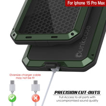 Charger l'image dans la galerie, Coque en métal pour iPhone 15 Pro Max, résistance aux chocs, de qualité militaire, couvrant entièrement le corps et de couleur verte foncée.