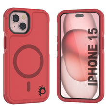 Charger l'image dans la galerie, Coque PunkCase pour iPhone 15, Série Spartan 2.0, Coque Claire Robuste et Résistante avec Protecteur d'Écran intégré, Rouge.