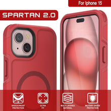 Charger l'image dans la galerie, Coque PunkCase pour iPhone 15, Série Spartan 2.0, Coque Claire Robuste et Résistante avec Protecteur d'Écran intégré, Rouge.