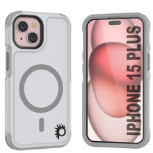 Load image into Gallery viewer, Coque PunkCase pour iPhone 15 Plus, Série Spartan 2.0, transparente et robuste avec protection d'écran intégrée, couleur blanche.
