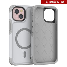 Load image into Gallery viewer, Coque PunkCase pour iPhone 15 Plus, Série Spartan 2.0, transparente et robuste avec protection d'écran intégrée, couleur blanche.