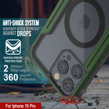 Charger l'image dans la galerie, Coque de protection Punkcase iPhone 15 Pro Armor Stealth MAG Defense, résistance de qualité militaire avec plusieurs couches, couleur vert foncé.