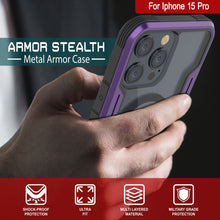 Load image into Gallery viewer, Coque de protection militaire Punkcase iPhone 15 Pro Armor Stealth MAG, avec plusieurs couches de protection, couleur violette.