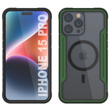 Charger l'image dans la galerie, Coque de protection Punkcase iPhone 15 Pro Armor Stealth MAG Defense, résistance de qualité militaire avec plusieurs couches, couleur vert foncé.