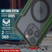 Charger l'image dans la galerie, Housse de protection militaire Punkcase iPhone 15 Pro Max Armor Stealth MAG Defense, avec plusieurs couches de sécurité, de couleur verte foncée.