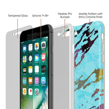 Charger l'image dans la galerie, Punkcase iPhone 8+ / 7+ Plus Marble Case, Protective Full Body Cover W/9H Tempered Glass Screen Protector (Teal Onyx) (Color in image: Blanco Marmo)