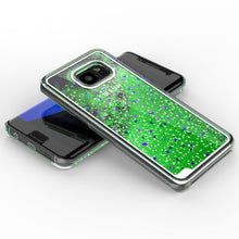 Load image into Gallery viewer, S7 Edge Case, PunkCase LIQUID Green Series, Protective Dual Layer Floating Glitter Cover (Color in image: silver)