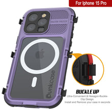 Charger l'image dans la galerie, Coque étanche en aluminium de la série Metal Extreme 2.0 pour iPhone 15 Pro avec protecteur d'écran intégré, couleur violette. IP68.