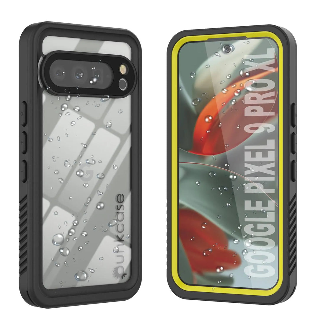 Google Pixel 9 Pro XL Boîtier imperméable, punkcase [Series Extreme] Couvercle d'armure avec protecteur d'écran intégré [jaune]