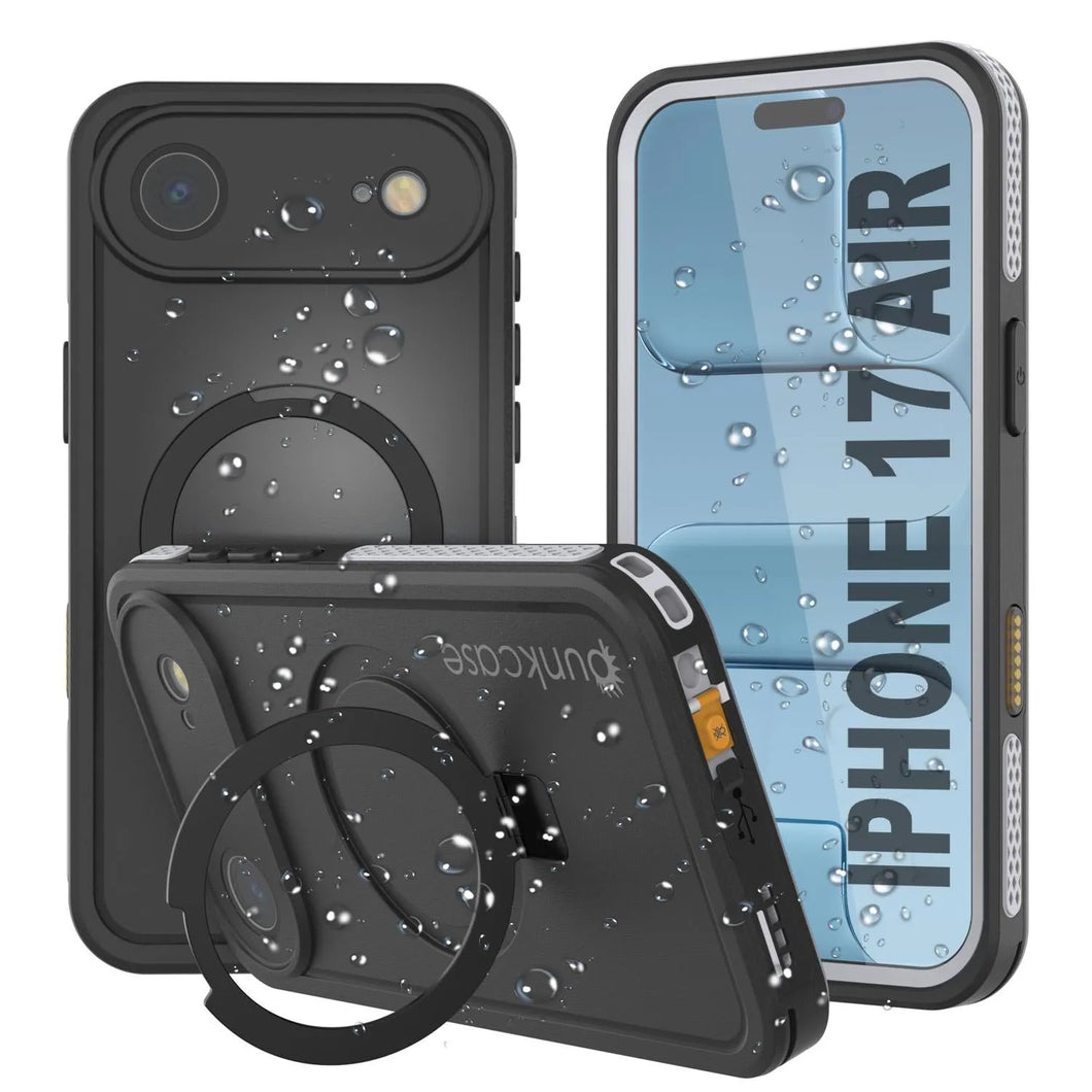 Coque étanche pour iPhone 17 Air [Série Kickstud 2.0] Housse de protection IP68 avec protecteur d'écran et béquille [Blanc]