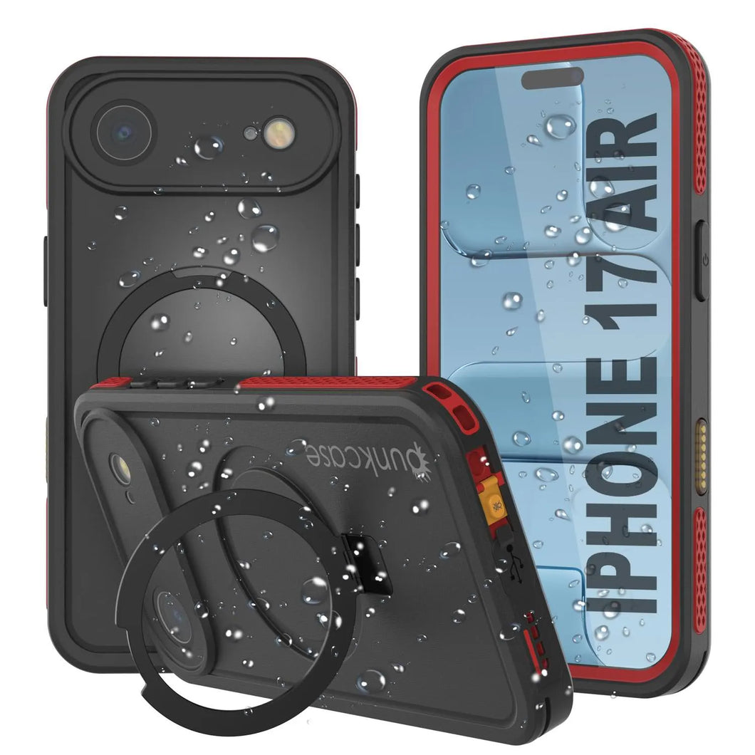 Coque étanche pour iPhone 17 Air [Série Kickstud 2.0] Housse de protection IP68 avec protecteur d'écran et béquille [Rouge]
