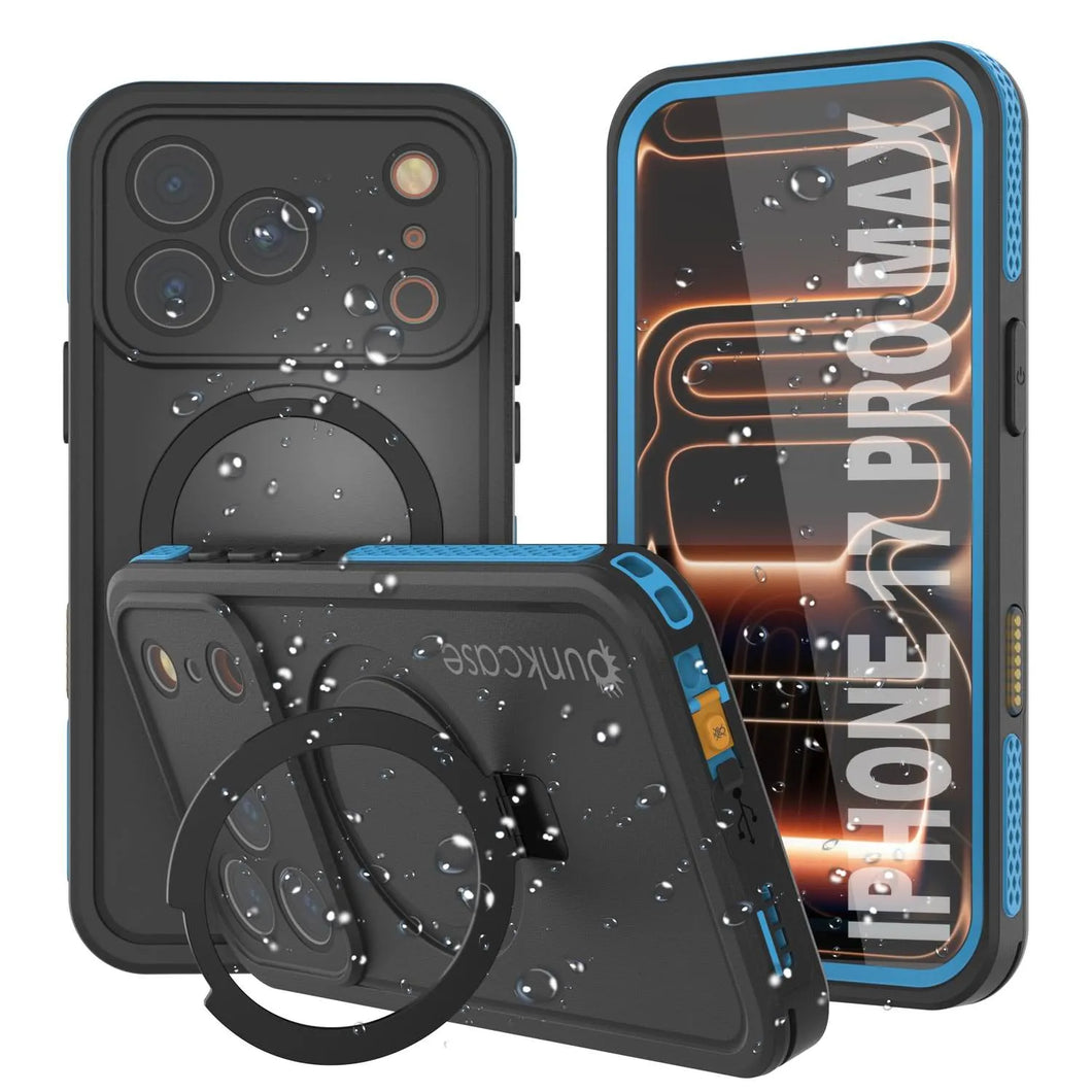 Coque étanche pour iPhone 17 Pro Max [Série Kickstud 2.0] Housse de protection IP68 avec protecteur d'écran et béquille [Bleu]