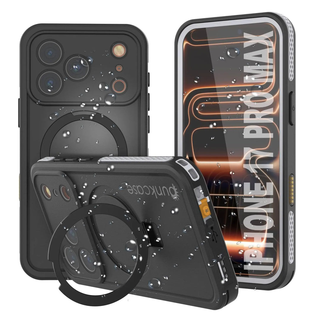 Coque étanche pour iPhone 17 Pro Max [Série Kickstud 2.0] Housse de protection IP68 avec protecteur d'écran et béquille [Blanc]