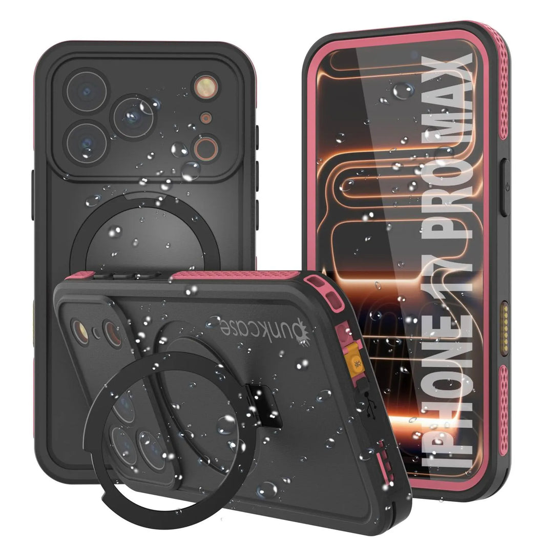 Coque étanche pour iPhone 17 Pro Max [Série Kickstud 2.0] Housse de protection IP68 avec protecteur d'écran et béquille [Rose]