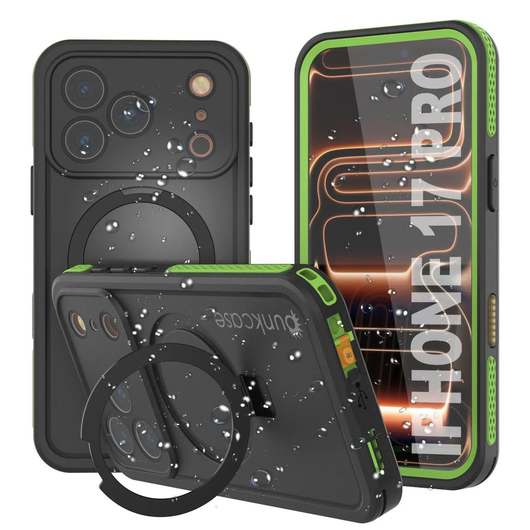 Coque étanche pour iPhone 17 Pro [Série Kickstud 2.0] Housse de protection IP68 avec protecteur d'écran et béquille [Vert]