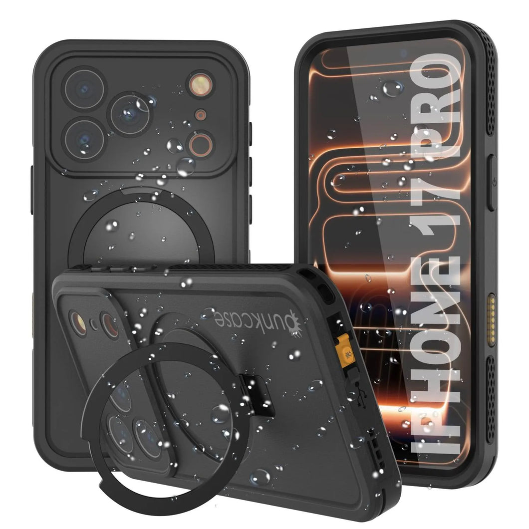 Coque étanche pour iPhone 17 Pro [Série Kickstud 2.0] Housse de protection IP68 avec protecteur d'écran et béquille [Noir]