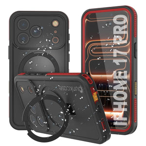 Coque étanche pour iPhone 17 Pro [Série Kickstud 2.0] Housse de protection IP68 avec protecteur d'écran et béquille [Rouge]
