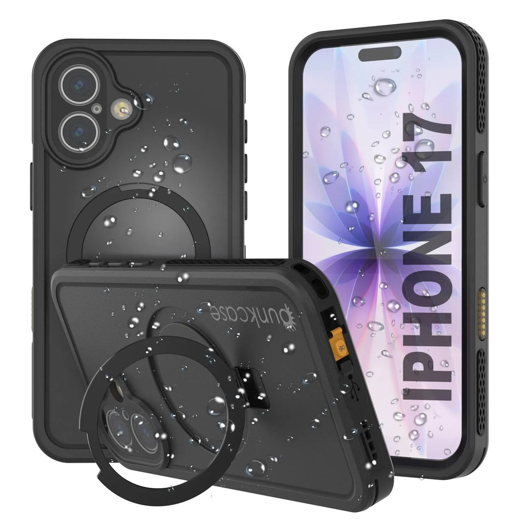 Coque étanche pour iPhone 17 [Série Kickstud 2.0] Housse de protection IP68 avec protecteur d'écran et béquille [Noir]