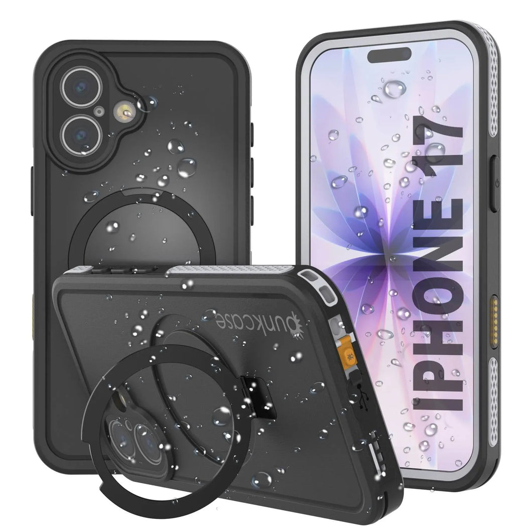 Coque étanche pour iPhone 17 [Série Kickstud 2.0] Housse de protection IP68 avec protecteur d'écran et béquille [Blanc]