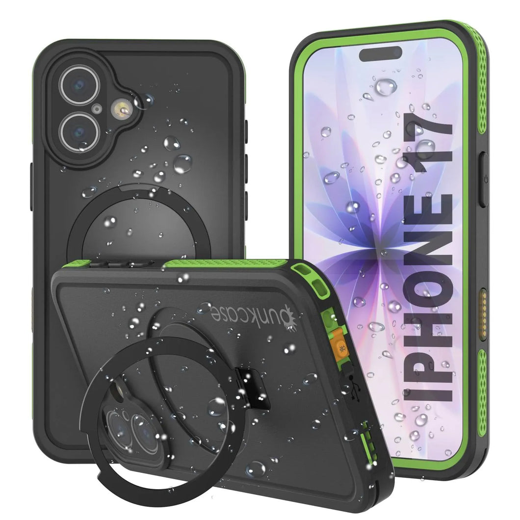 Coque étanche pour iPhone 17 [Série Kickstud 2.0] Housse de protection IP68 avec protecteur d'écran et béquille [Vert]
