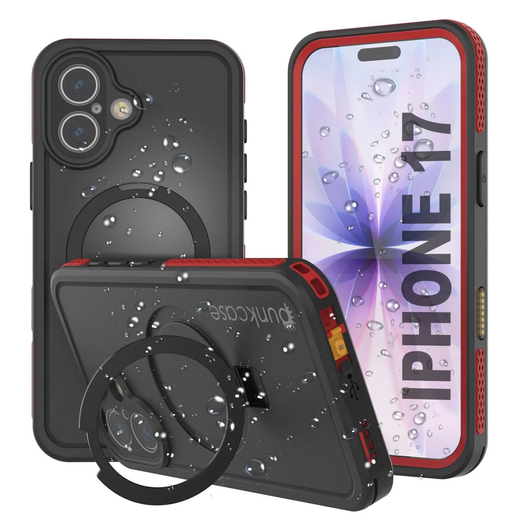Coque étanche pour iPhone 17 [Série Kickstud 2.0] Housse de protection IP68 avec protecteur d'écran et béquille [Rouge]