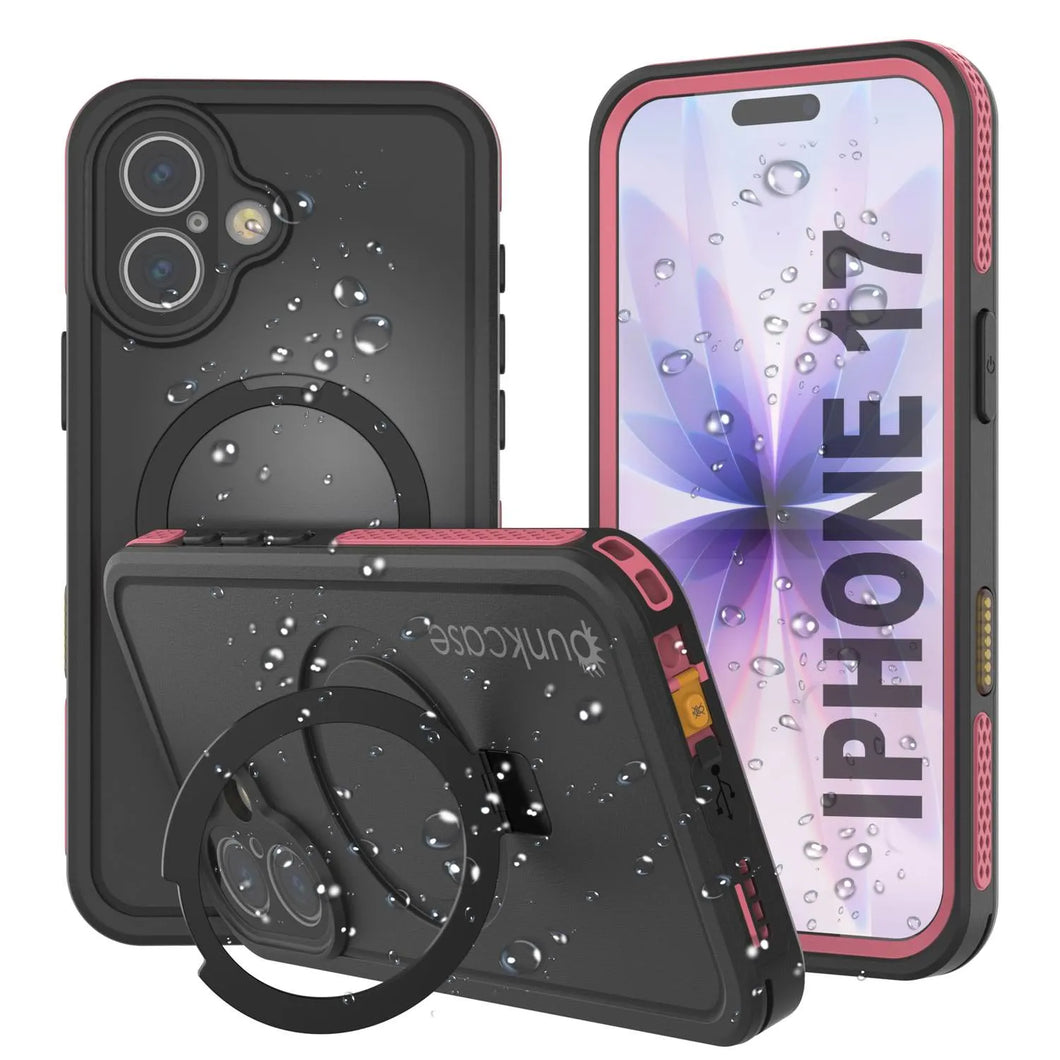 Coque étanche pour iPhone 17 [Série Kickstud 2.0] Housse de protection IP68 avec protecteur d'écran et béquille [Rose]