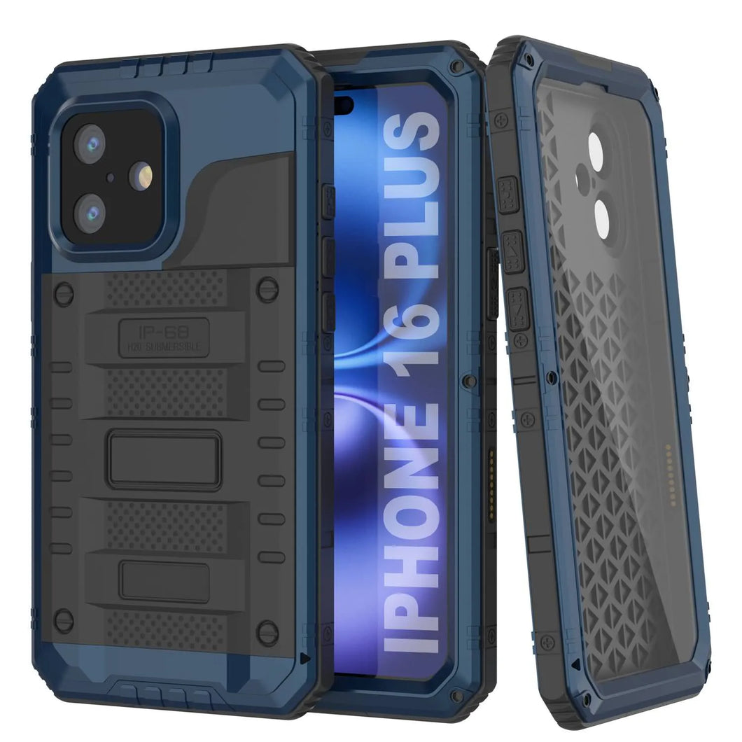 iPhone 16 Plus Metal Extreme 3.0 Série Aluminium Aluminium Aluminium IP68 W / Buillt en protecteur d'écran et kickstand [Blue]