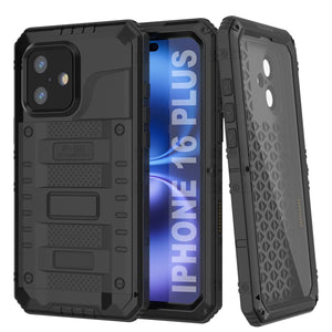 iPhone 16 Plus Metal Extreme 3.0 Série Aluminium Aluminium Aluminium IP68 W / Buillt en protecteur d'écran et kickstand [noir]