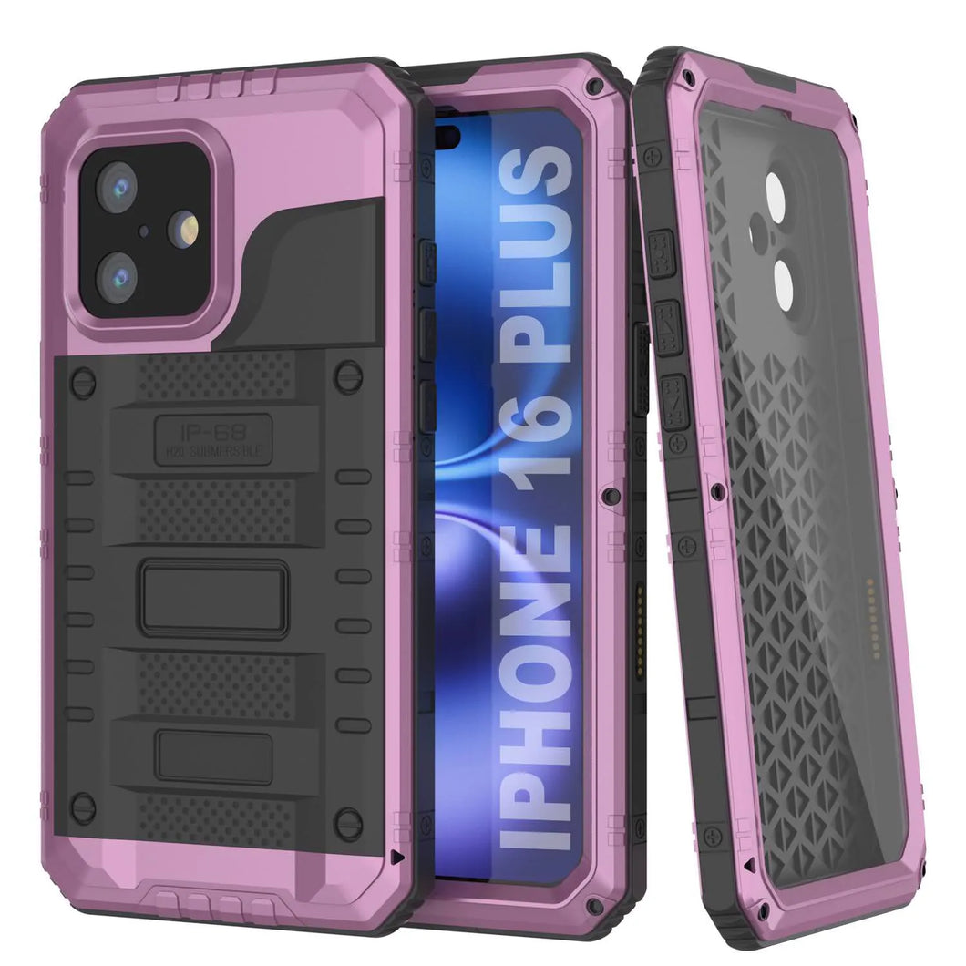 iPhone 16 Plus Metal Extreme 3.0 Série Aluminium Aluminium Aluminium IP68 W / Buillt en protecteur d'écran et kickstand [Pink]