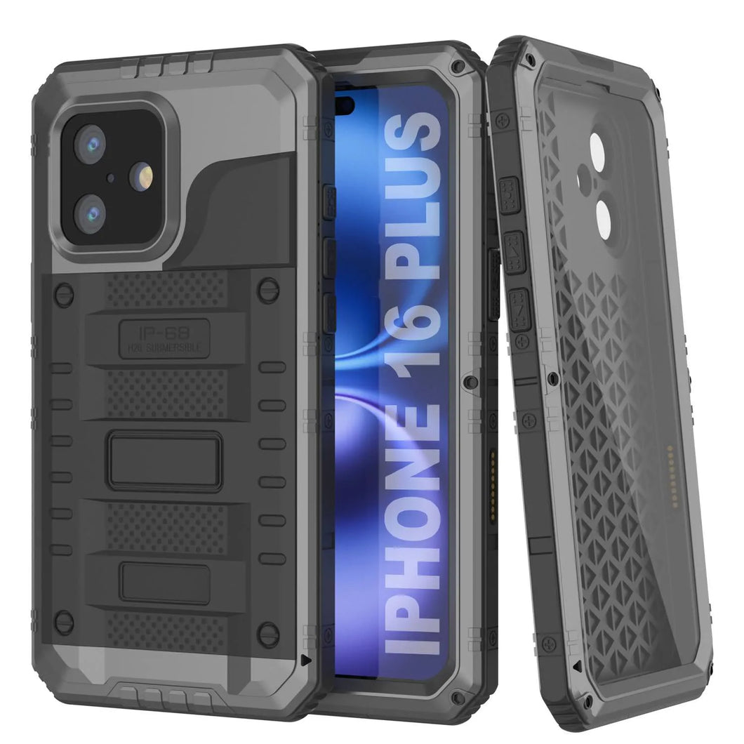 iPhone 16 Plus Metal Extreme 3.0 Série Aluminium Aluminium Aluminium IP68 W / Buillt en protecteur d'écran et kickstand [Silver]