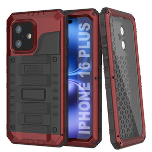 iPhone 16 Plus Metal Extreme 3.0 Série Aluminium Aluminium Aluminium IP68 W / Buillt en protecteur d'écran et kickstand [rouge]