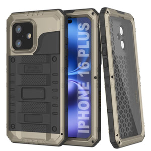 iPhone 16 Plus Metal Extreme 3.0 Série Aluminium Aluminium Aluminium IP68 W / Buillt en protecteur d'écran et kickstand [Gold]