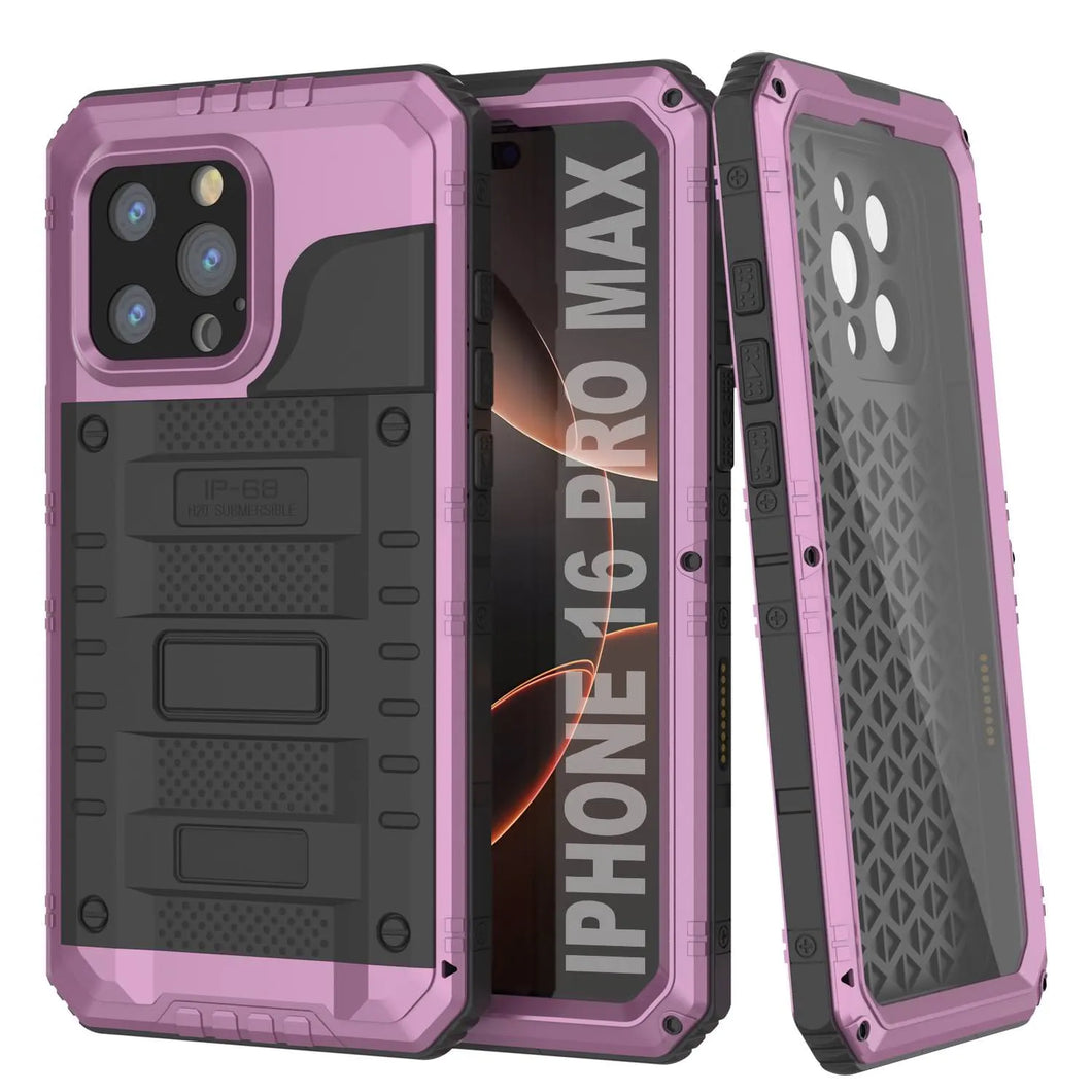 iPhone 16 Pro Max Metal Extreme 3.0 Série Aluminium Aluminium Aluminium Case IP68 avec Buillt en protecteur d'écran et kickstand [Pink]