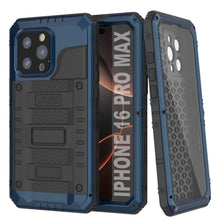 Charger l&#39;image dans la galerie, iPhone 16 Pro Max Metal Extreme 3.0 Série Aluminium Aluminium Aluminium Case IP68 W / Buillt en protecteur d&#39;écran et kickstand [Blue]
