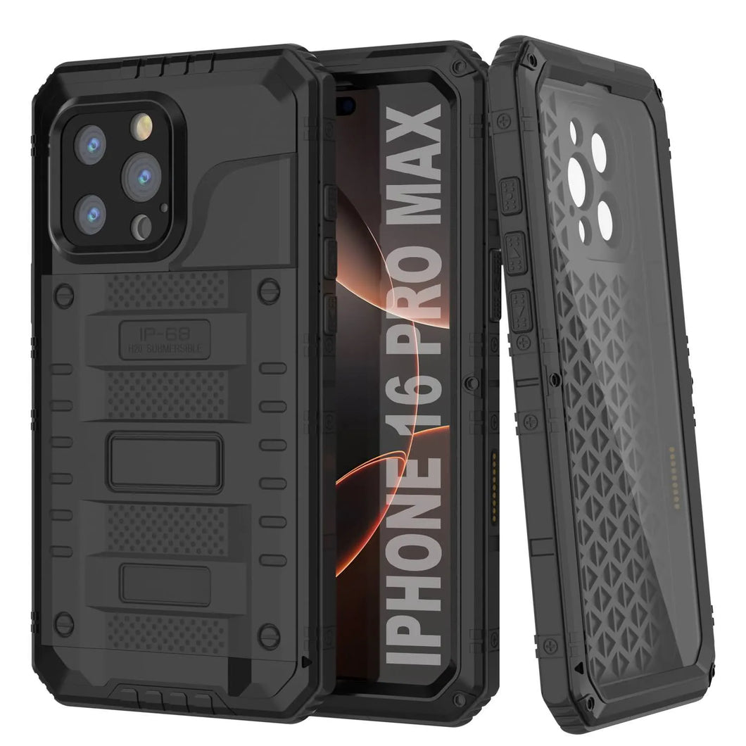 iPhone 16 Pro Max Metal Extreme 3.0 Série Aluminium Aluminium Aluminium Case IP68 avec Buillt en protecteur d'écran et kickstand [noir]