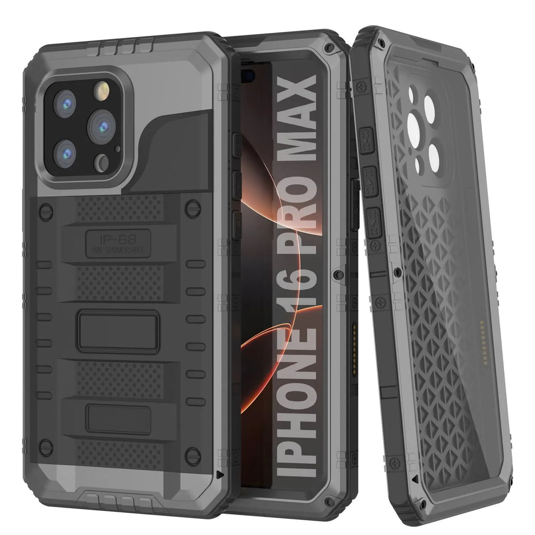 iPhone 16 Pro Max Metal Extreme 3.0 Série Aluminium Aluminium Aluminium Case IP68 avec Buillt en protecteur d'écran et kickstand [Silver]