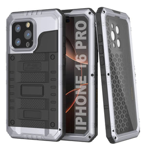 iPhone 16 Pro Metal Extreme 3.0 Série Aluminium Aluminium Aluminium IP68 W / Buillt en protecteur d'écran et kickstand [White]