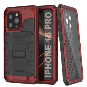 iPhone 16 Pro Metal Extreme 3.0 Série Aluminium Aluminium Aluminium IP68 W / Buillt en protecteur d'écran et kickstand [Red]