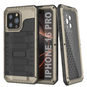 iPhone 16 Pro Metal Extreme 3.0 Série Aluminium Aluminium Aluminium IP68 W / Buillt en protecteur d'écran et kickstand [Gold]