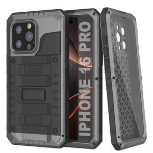 iPhone 16 Pro Metal Extreme 3.0 Série Aluminium Aluminium Aluminium IP68 W / Buillt en protecteur d'écran et kickstand [Silver]